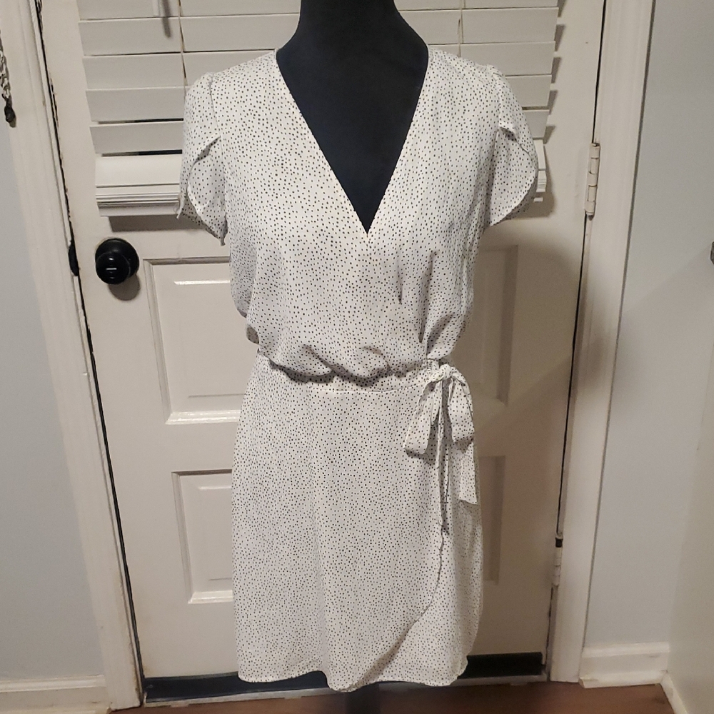 Express White Mini Wrap Dress with Black Dots NWT